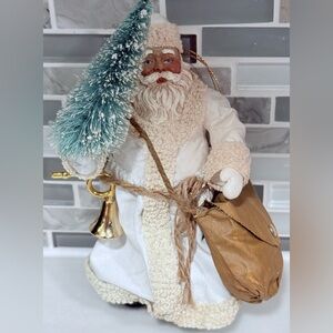 Vintage Mache 1992 Possible Dreams Santa Holding a Bottlebrush Tree 7”